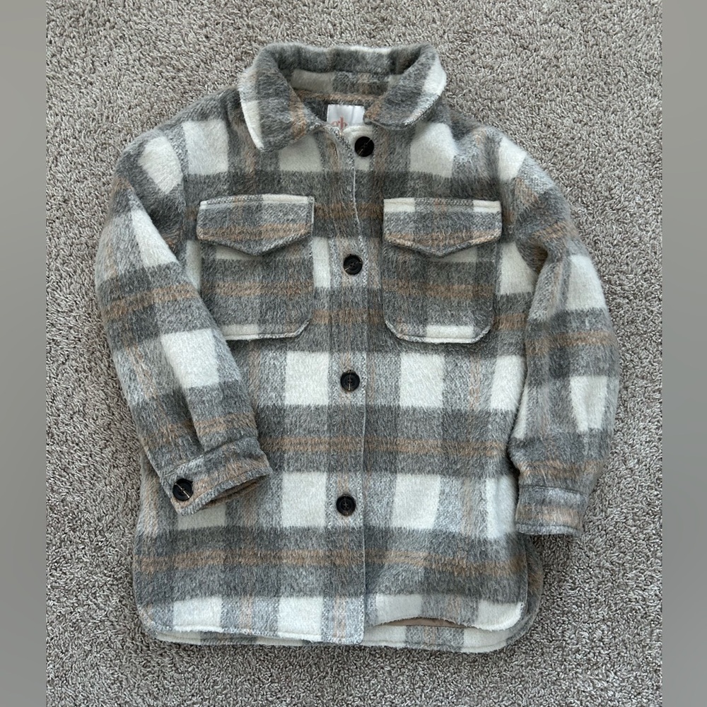 NWOT gb Girls Gray & Brown Plaid Shacket girls XL 16 or Women’s XS